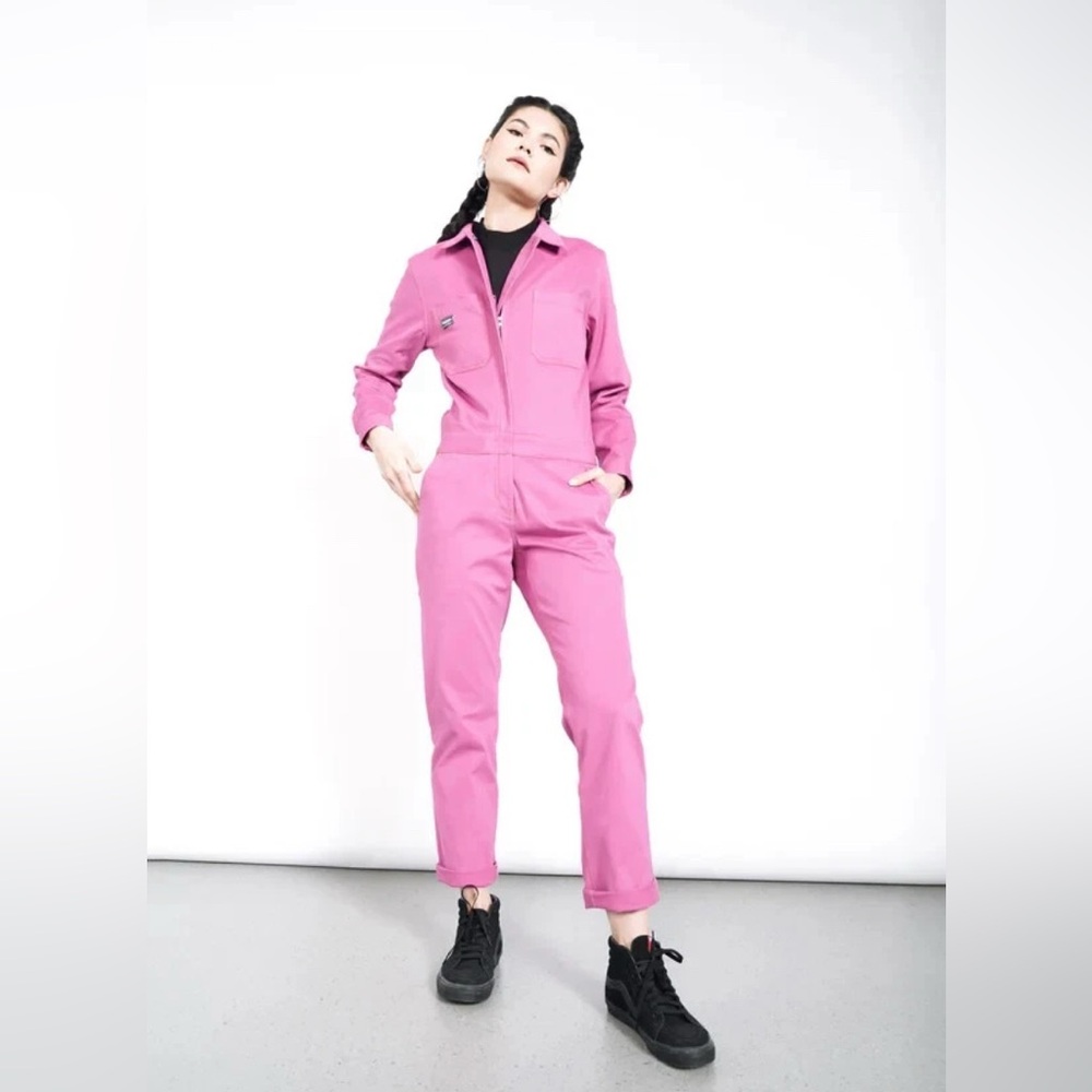Wildfang Pink Utility Jumpsuit with Collared Neckline coverall